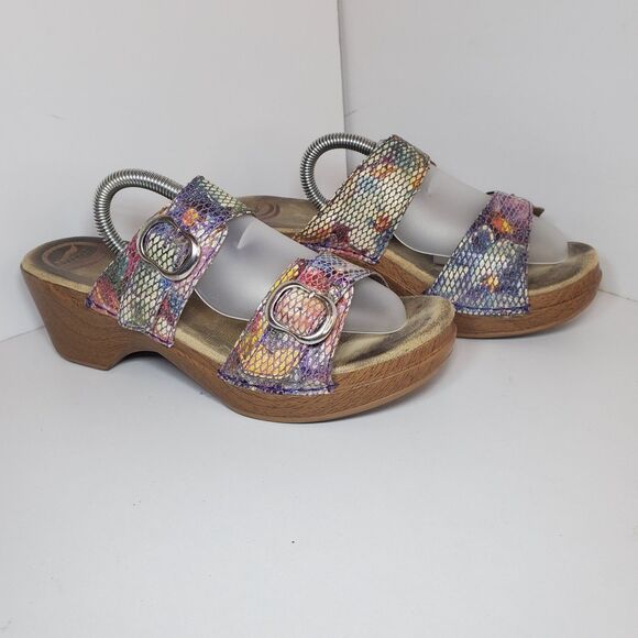 Dansko Sophie 9 EU40 Colorful Slip On Sandals Mosaic Snakeskin Embossed Leather - Picture 6 of 11